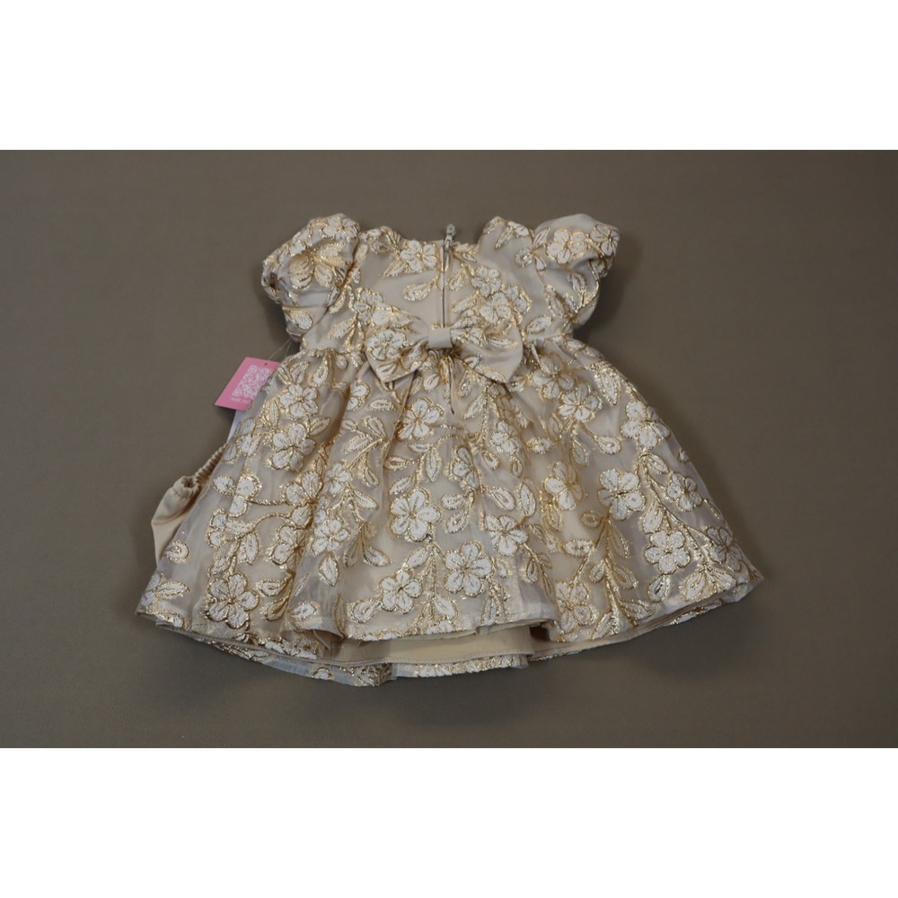 Rare‎ Editions Baby Girls Gold Burnout Organza Social Dress 6-9M - Picture 3 of 6